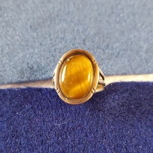 Elegant Gold Tiger's Eye Ring Set In Sterling Silver